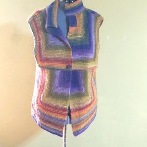 Handmade wool colorful best with artsy button.